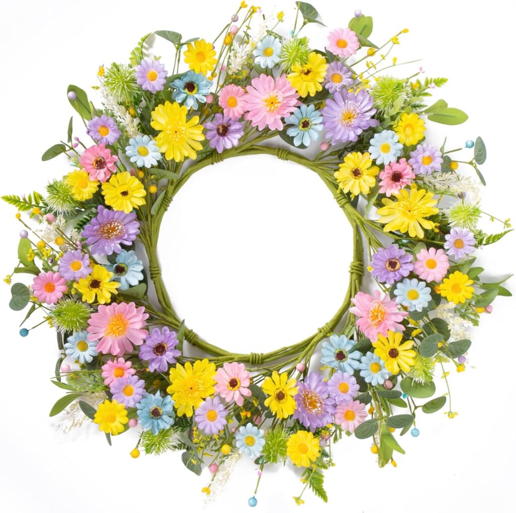 24" Front Door Wreath for Spring Summer Floral Seasonal Wreath